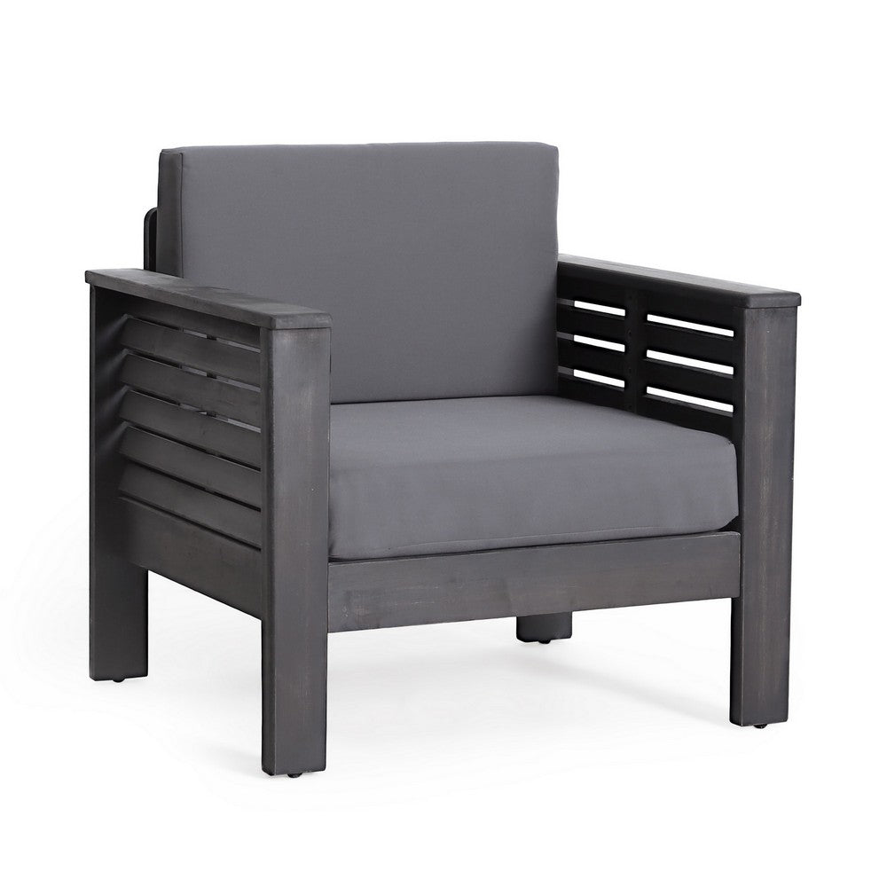 Siyal Outdoor Club Accent Chair Set of 2, Soft Dark Gray, Acacia Wood