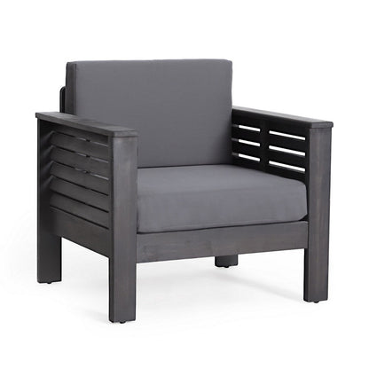 Siyal Outdoor Club Accent Chair Set of 2, Soft Dark Gray, Acacia Wood