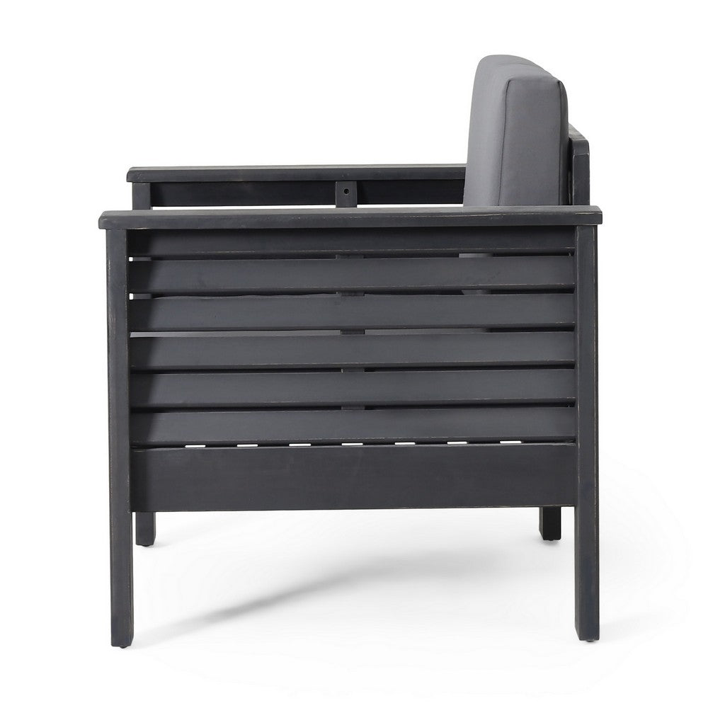 Siyal Outdoor Club Accent Chair Set of 2, Soft Dark Gray, Acacia Wood