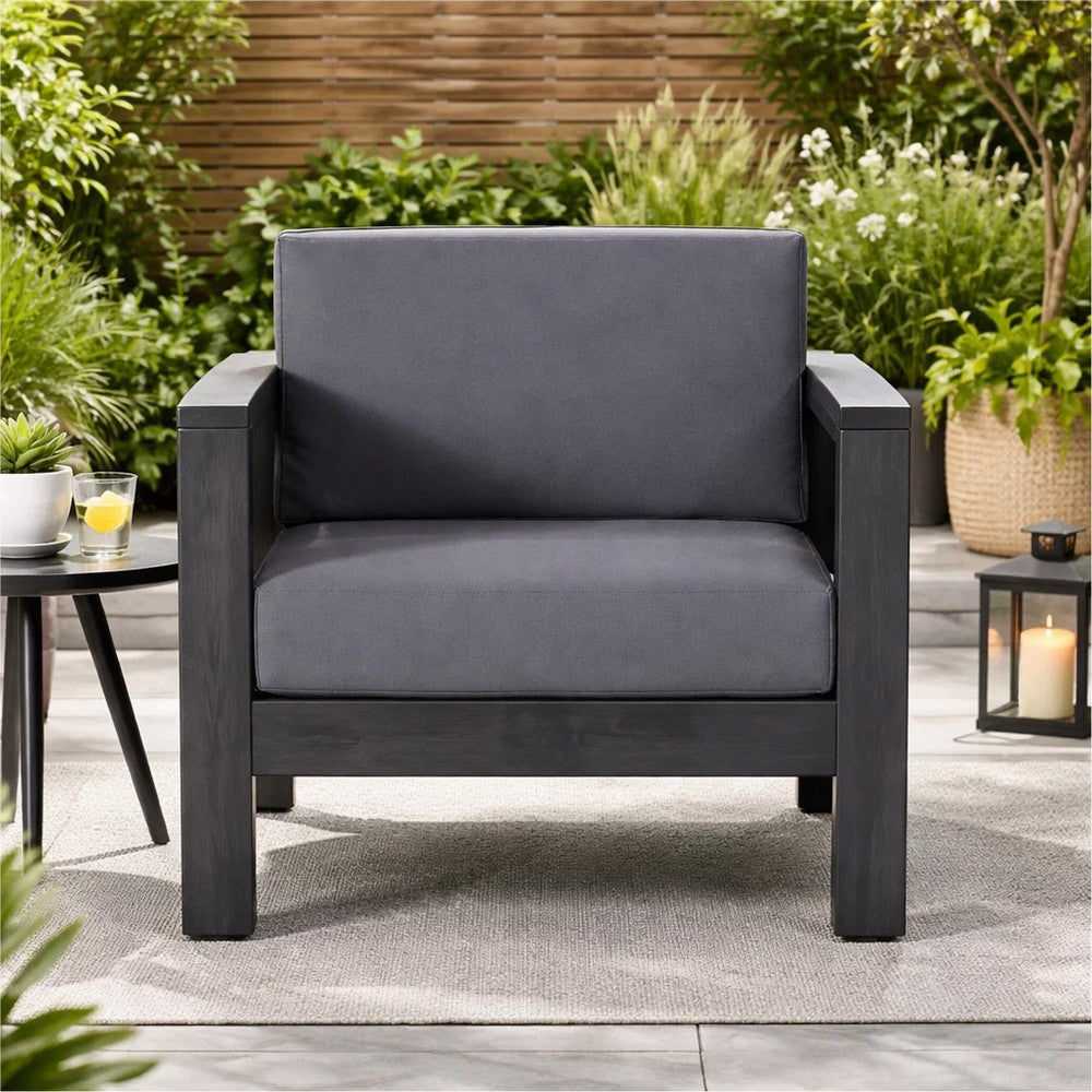 Siyal Outdoor Club Accent Chair Set of 2, Soft Dark Gray, Acacia Wood