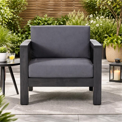 Siyal Outdoor Club Accent Chair Set of 2, Soft Dark Gray, Acacia Wood