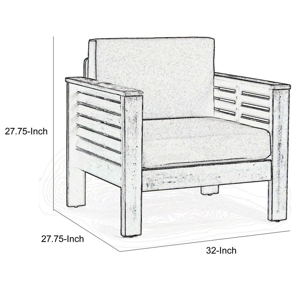 Siyal Outdoor Club Accent Chair Set of 2, Soft Beige, Brown Acacia Wood