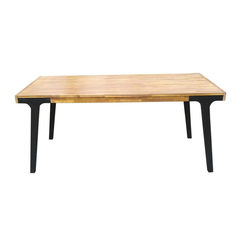 Sheldon Outdoor Dining Table, Rectangular 69 Inch Brown Wood, Black