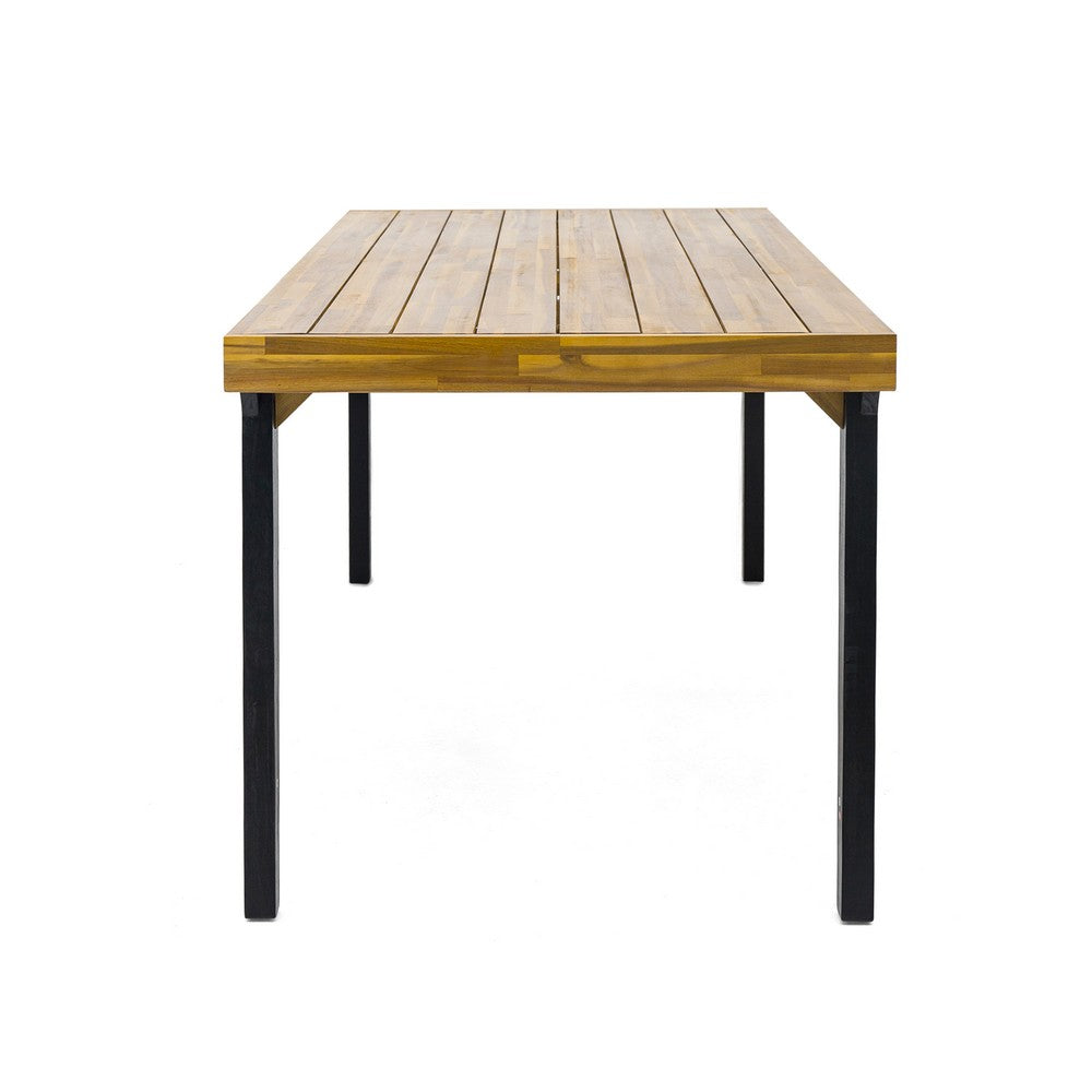 Sheldon Outdoor Dining Table, Rectangular 69 Inch Brown Wood, Black