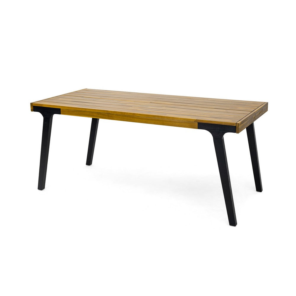 Sheldon Outdoor Dining Table, Rectangular 69 Inch Brown Wood, Black