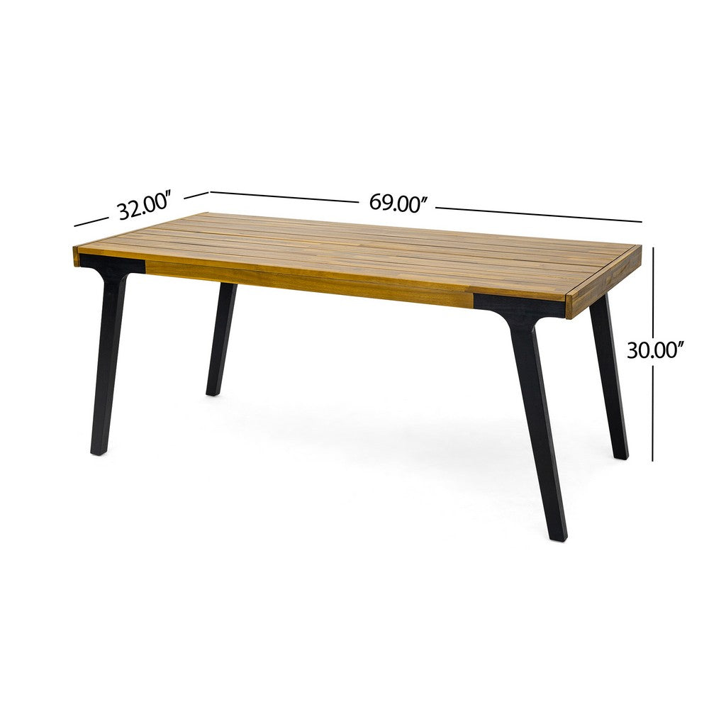 Sheldon Outdoor Dining Table, Rectangular 69 Inch Brown Wood, Black