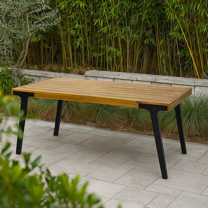 Sheldon Outdoor Dining Table, Rectangular 69 Inch Brown Wood, Black
