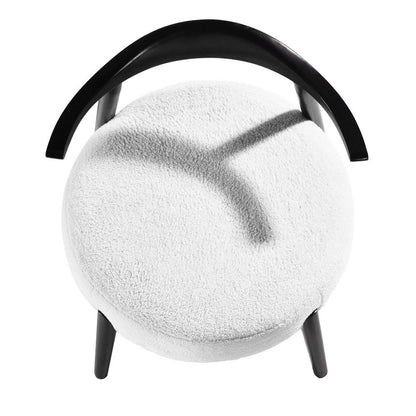 Noel Accent Chair, White Fabric, Round Foam Cushion, Black Wood Frame