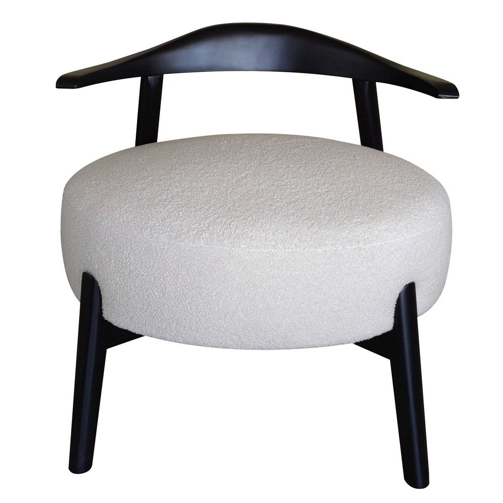 Noel Accent Chair, White Fabric, Round Foam Cushion, Black Wood Frame