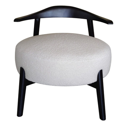 Noel Accent Chair, White Fabric, Round Foam Cushion, Black Wood Frame