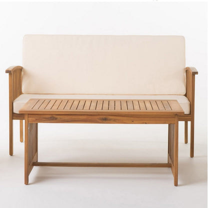 Sayan 4pc Outdoor Coffee Table Set, Loveseat, 2 Chairs, Beige, Brown