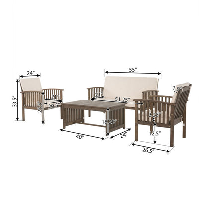 Sayan 4pc Outdoor Coffee Table Set, Loveseat, 2 Chairs, Beige and Gray