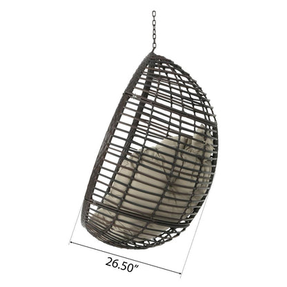 Jaya Outdoor Hanging Chair, Basket Shape, Khaki Brown Rattan, 47 Inch