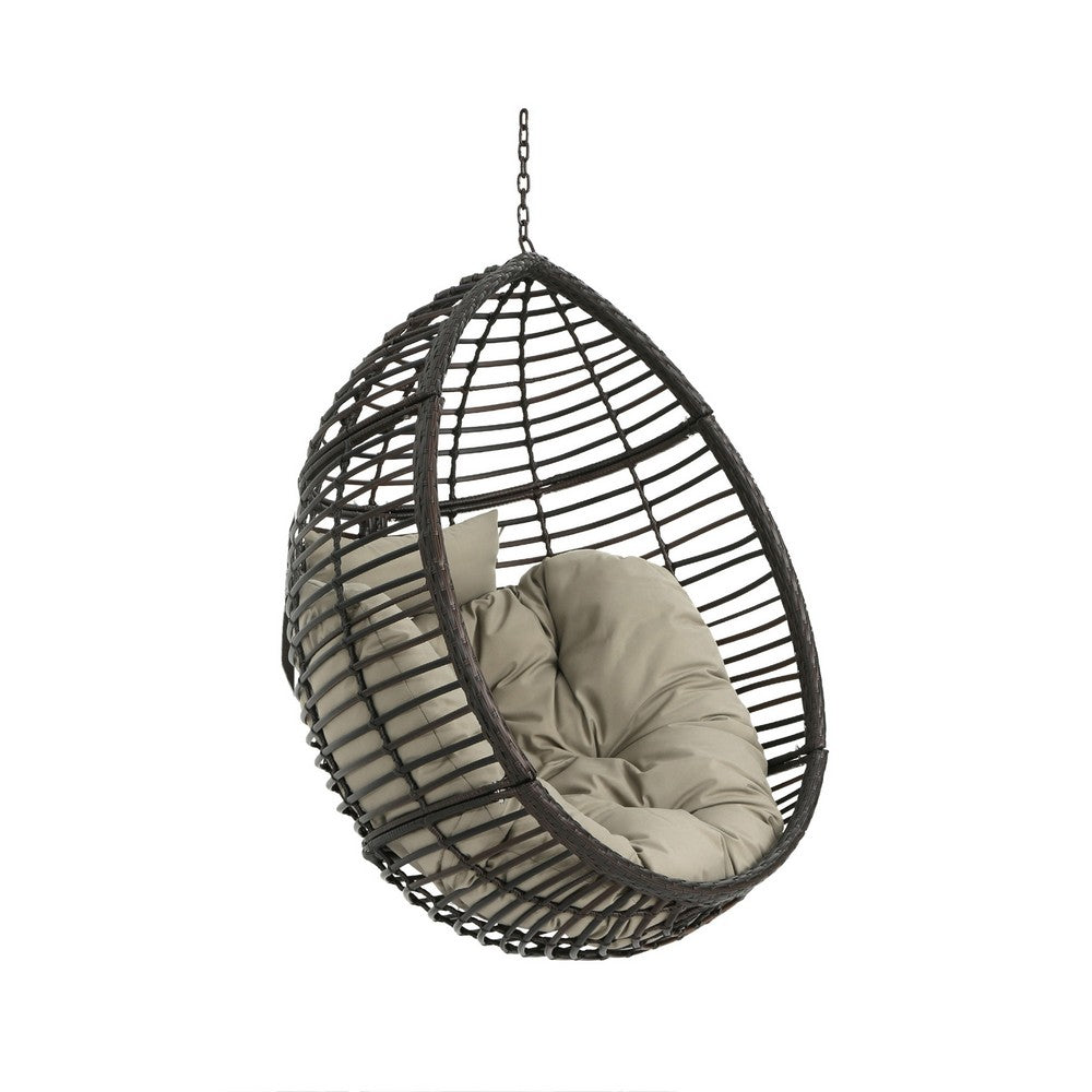 Jaya Outdoor Hanging Chair, Basket Shape, Khaki Brown Rattan, 47 Inch