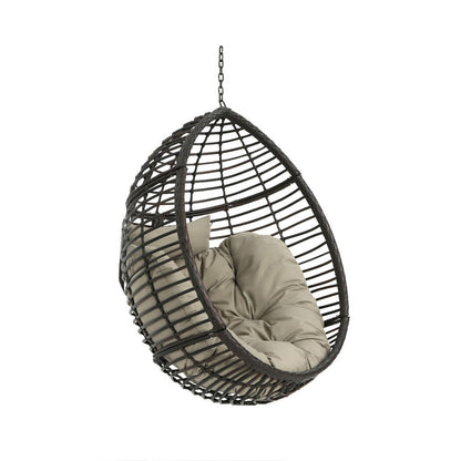 Jaya Outdoor Hanging Chair, Basket Shape, Khaki Brown Rattan, 47 Inch