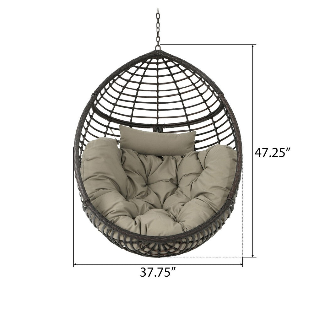 Jaya Outdoor Hanging Chair, Basket Shape, Khaki Brown Rattan, 47 Inch