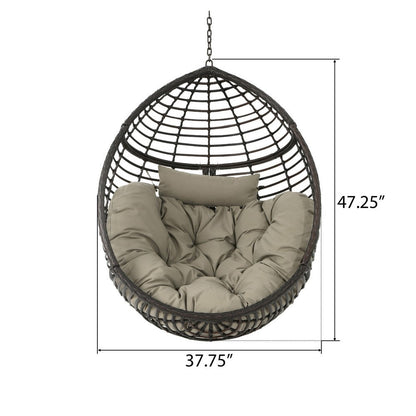 Jaya Outdoor Hanging Chair, Basket Shape, Khaki Brown Rattan, 47 Inch