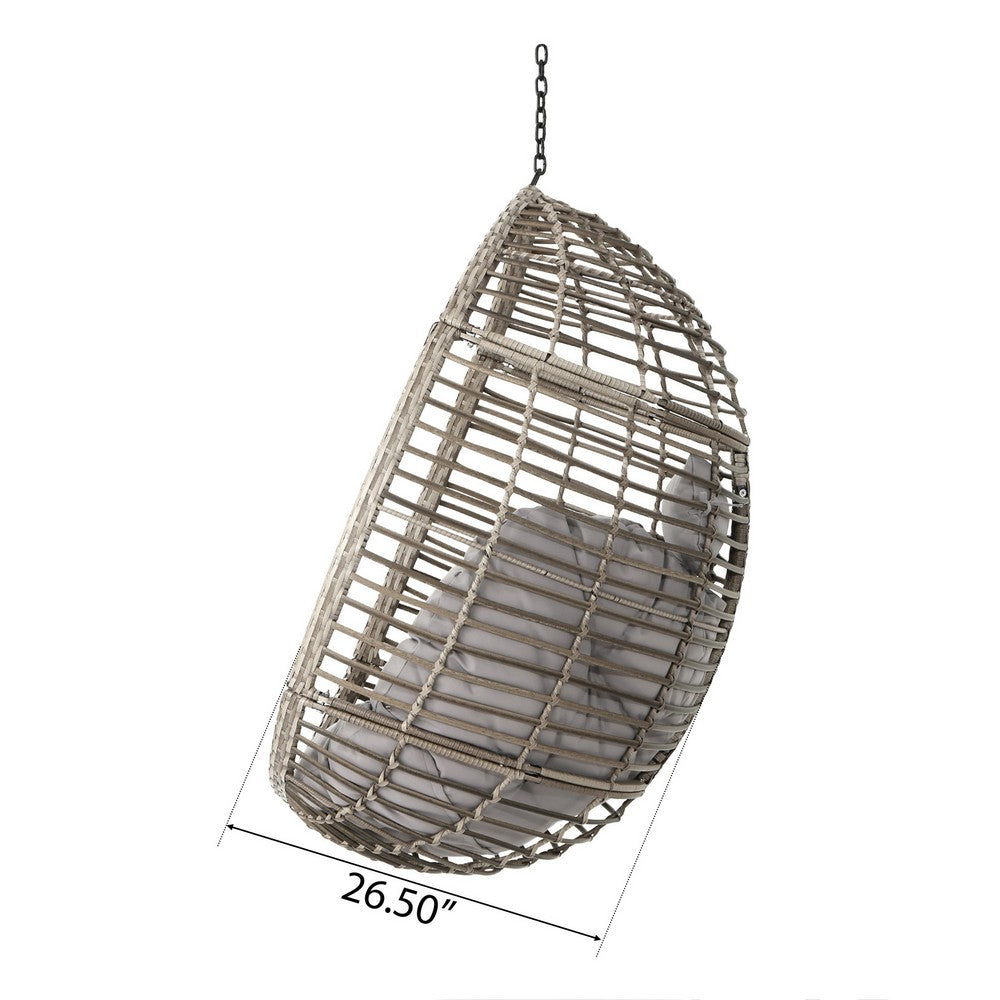 Jaya Outdoor Hanging Chair, Basket Shape, Gray Rattan, Steel, 47 Inch