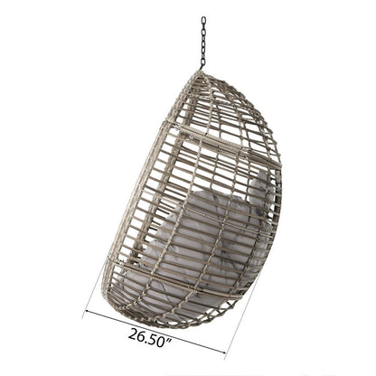 Jaya Outdoor Hanging Chair, Basket Shape, Gray Rattan, Steel, 47 Inch