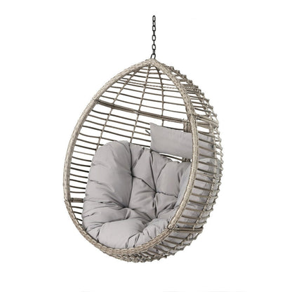 Jaya Outdoor Hanging Chair, Basket Shape, Gray Rattan, Steel, 47 Inch