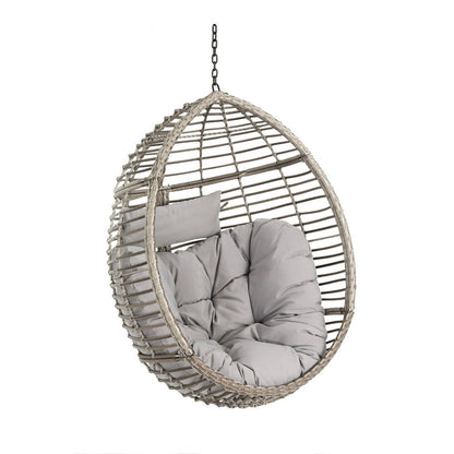 Jaya Outdoor Hanging Chair, Basket Shape, Gray Rattan, Steel, 47 Inch