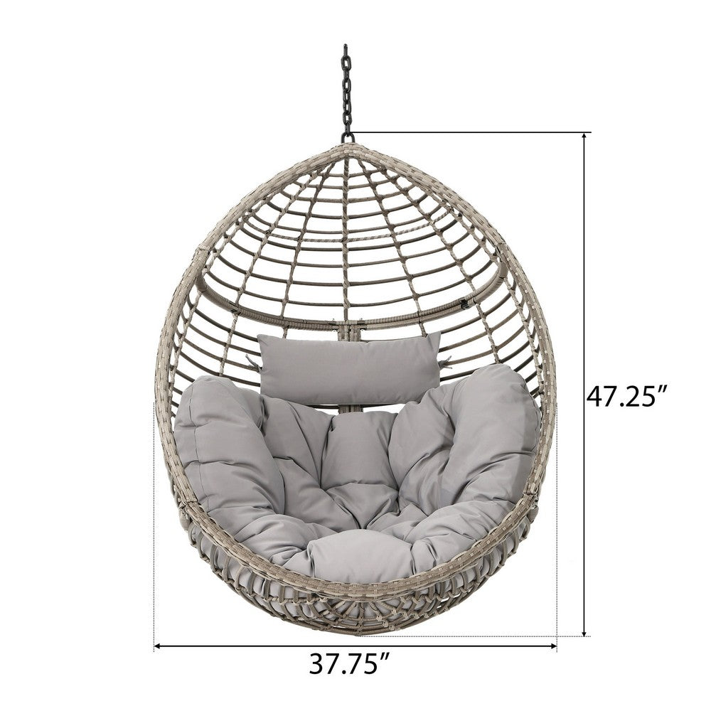 Jaya Outdoor Hanging Chair, Basket Shape, Gray Rattan, Steel, 47 Inch