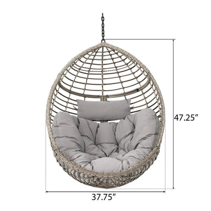 Jaya Outdoor Hanging Chair, Basket Shape, Gray Rattan, Steel, 47 Inch