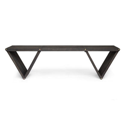Riah Outdoor Bench, Angled Legs, Slatted 63 Inch Dark Gray Acacia Wood