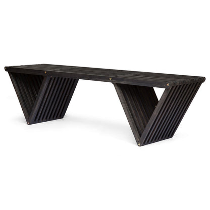 Riah Outdoor Bench, Angled Legs, Slatted 63 Inch Dark Gray Acacia Wood