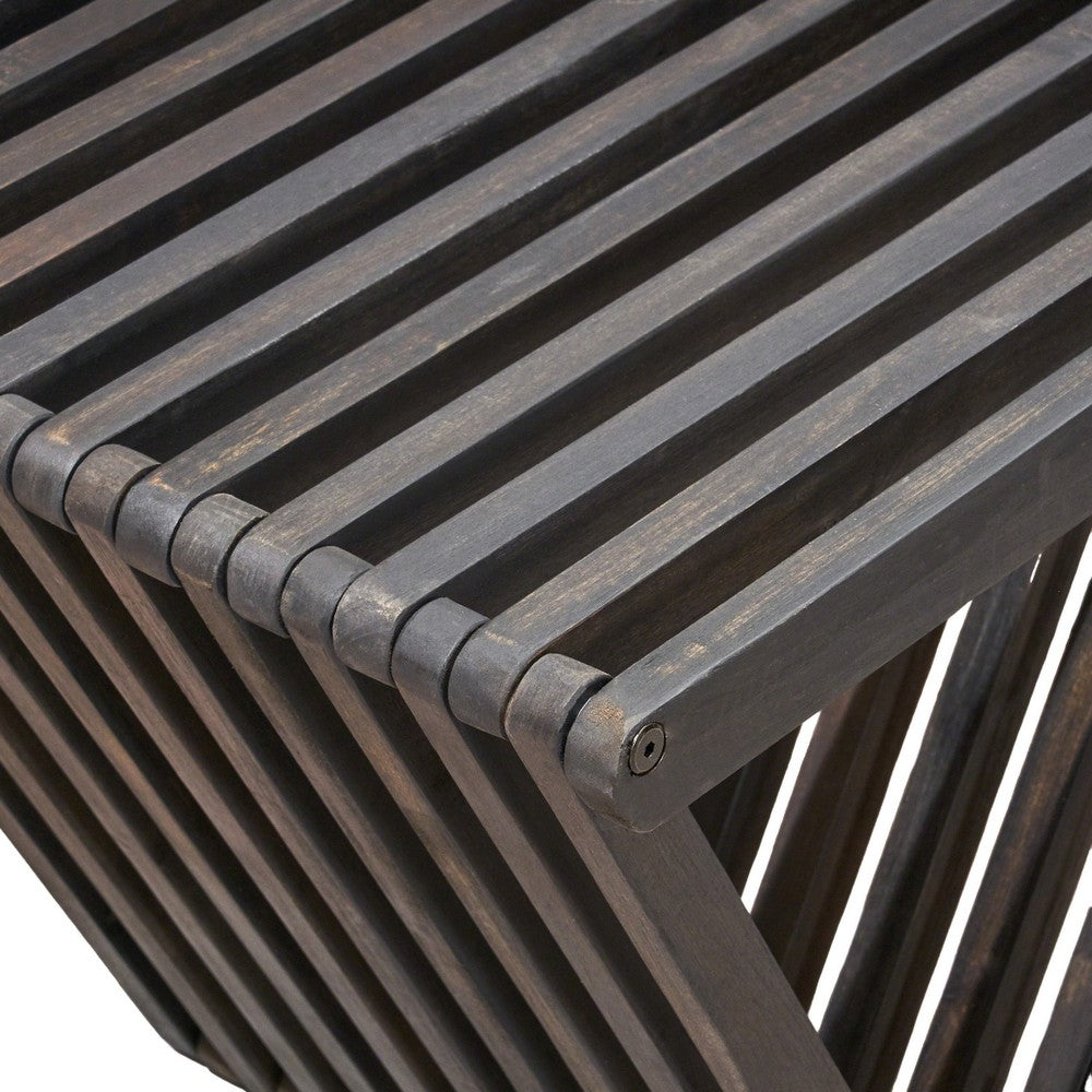 Riah Outdoor Bench, Angled Legs, Slatted 63 Inch Dark Gray Acacia Wood