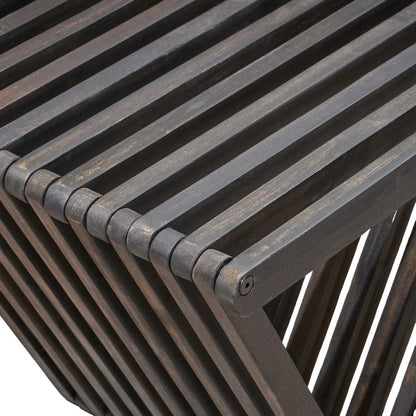 Riah Outdoor Bench, Angled Legs, Slatted 63 Inch Dark Gray Acacia Wood