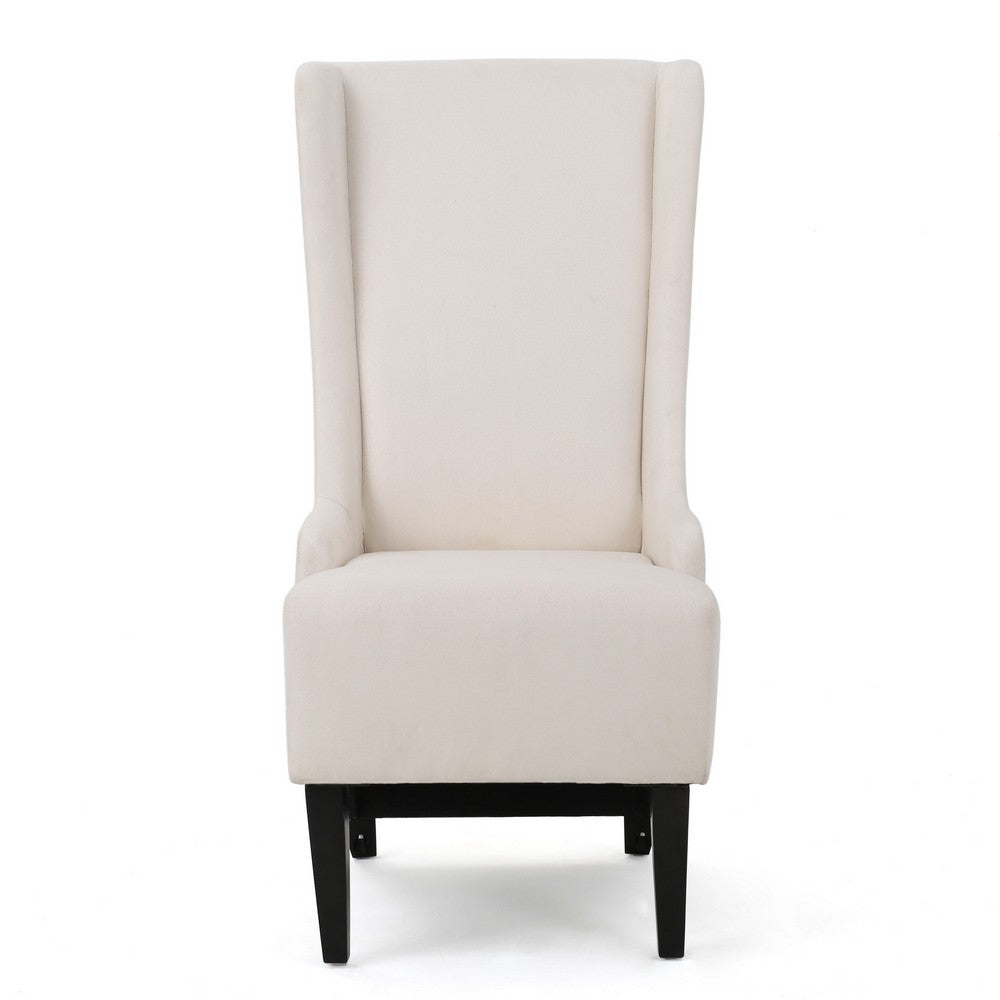 Becca Dining Chair, Beige Fabric, High Wingback, Tapered Black Legs