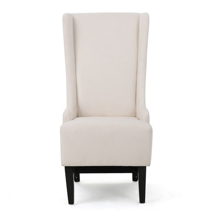 Becca Dining Chair, Beige Fabric, High Wingback, Tapered Black Legs