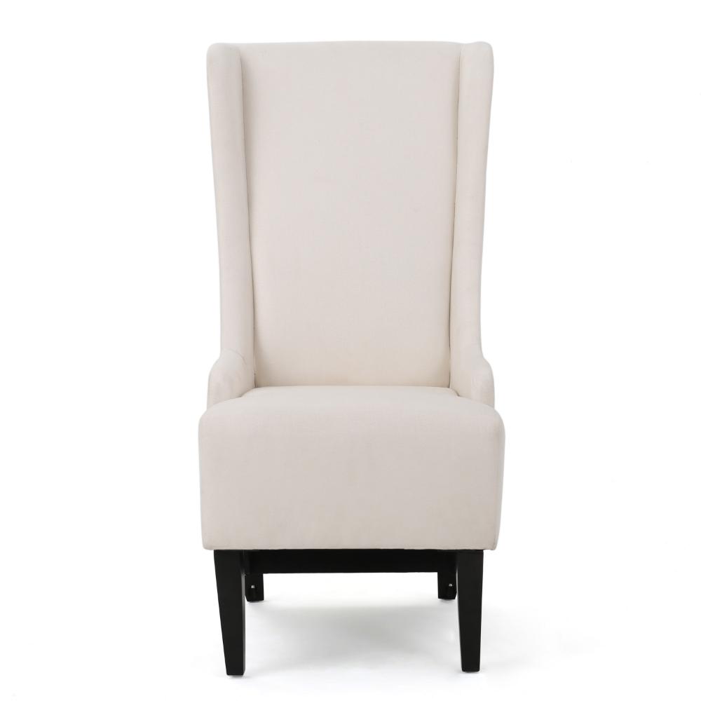 Becca Dining Chair, Beige Fabric, High Wingback, Tapered Black Legs