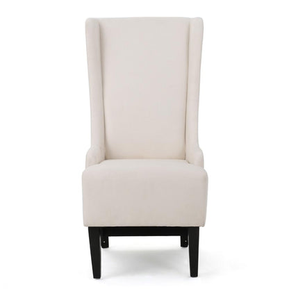 Becca Dining Chair, Beige Fabric, High Wingback, Tapered Black Legs