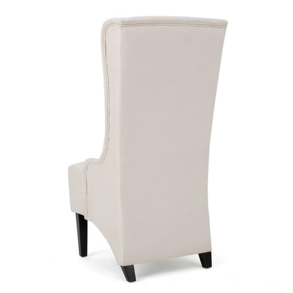 Becca Dining Chair, Beige Fabric, High Wingback, Tapered Black Legs