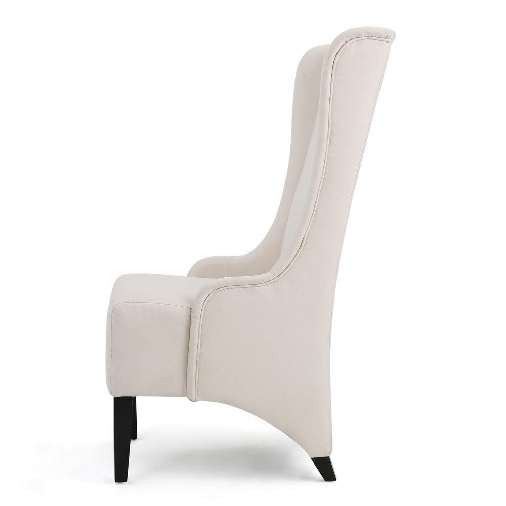 Becca Dining Chair, Beige Fabric, High Wingback, Tapered Black Legs