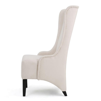 Becca Dining Chair, Beige Fabric, High Wingback, Tapered Black Legs