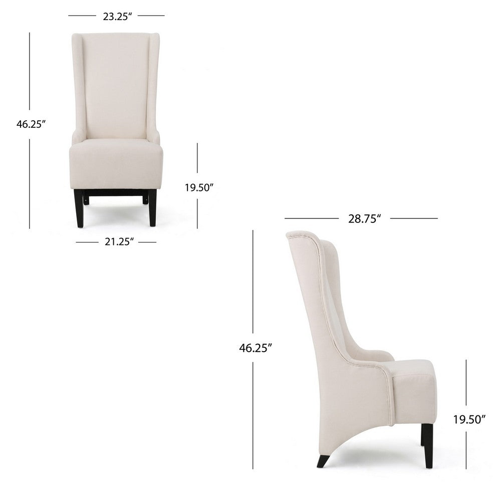 Becca Dining Chair, Beige Fabric, High Wingback, Tapered Black Legs