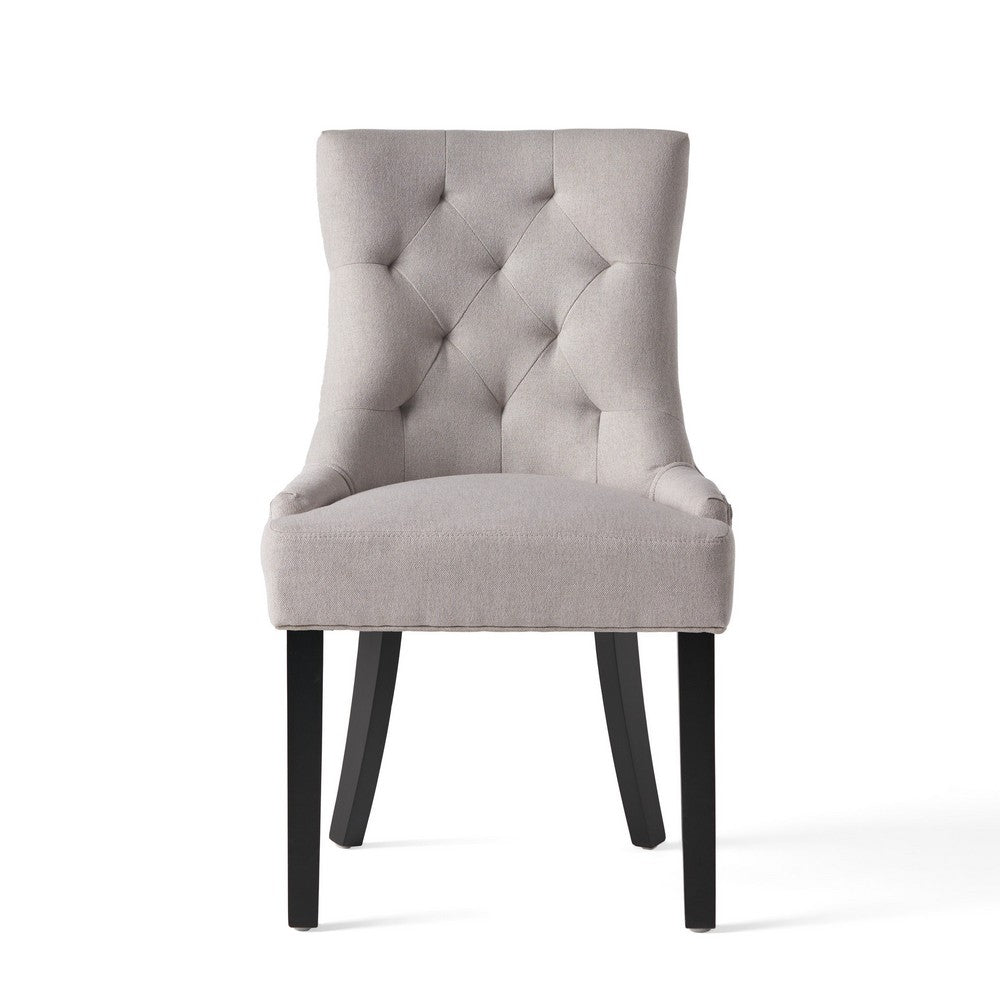 Chen Dining Chair Set of 2, Light Gray Fabric, Tufted Back, Wood Frame