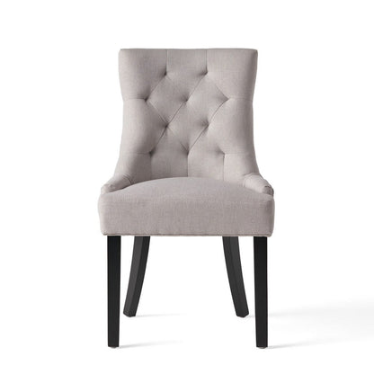 Chen Dining Chair Set of 2, Light Gray Fabric, Tufted Back, Wood Frame