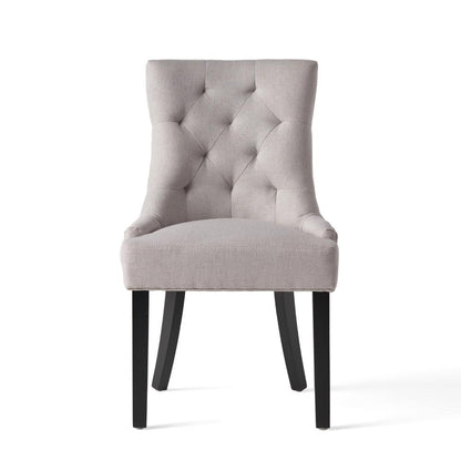 Chen Dining Chair Set of 2, Light Gray Fabric, Tufted Back, Wood Frame