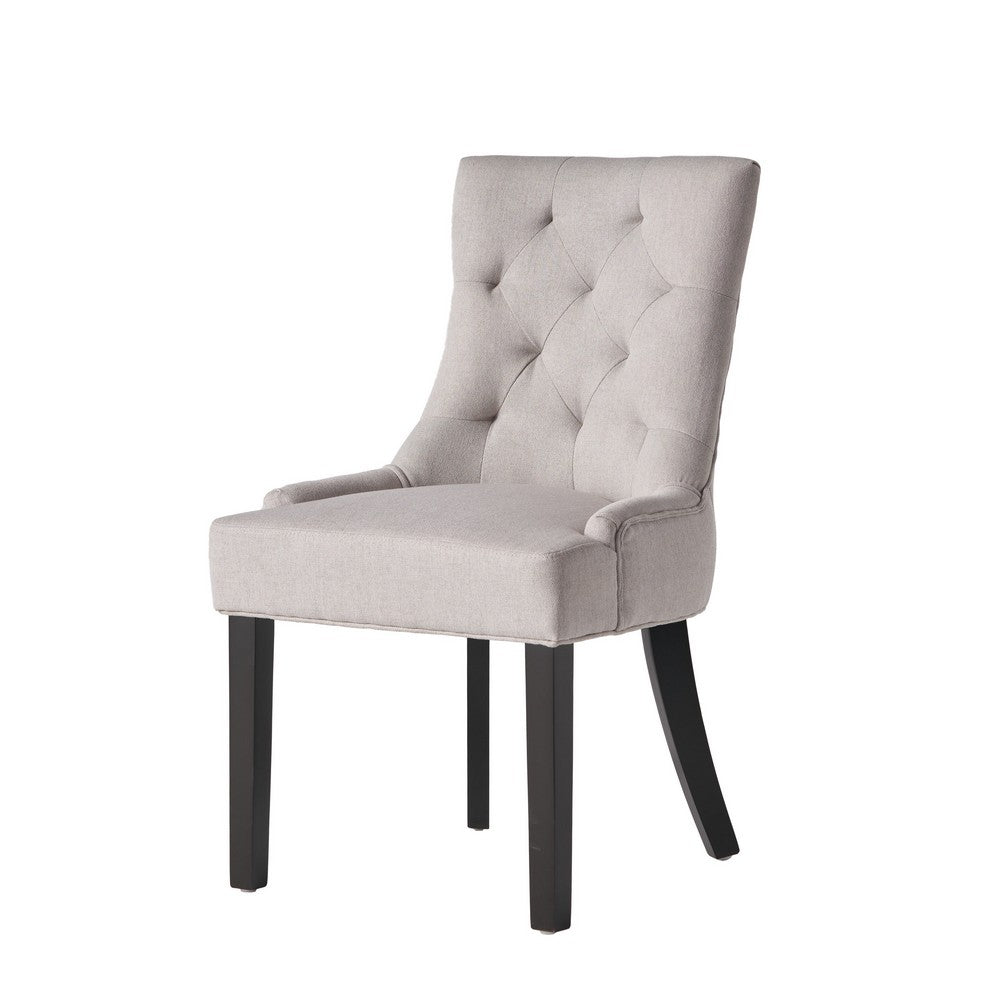 Chen Dining Chair Set of 2, Light Gray Fabric, Tufted Back, Wood Frame