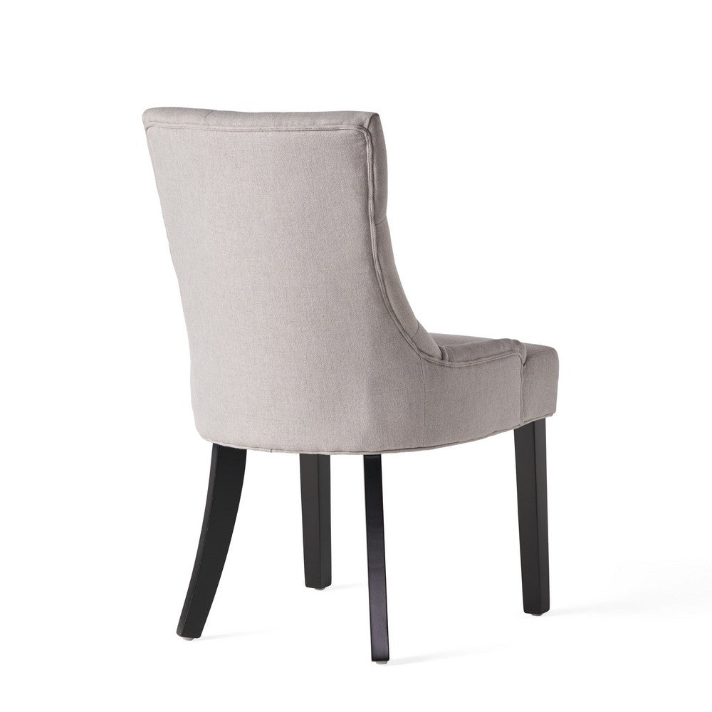 Chen Dining Chair Set of 2, Light Gray Fabric, Tufted Back, Wood Frame