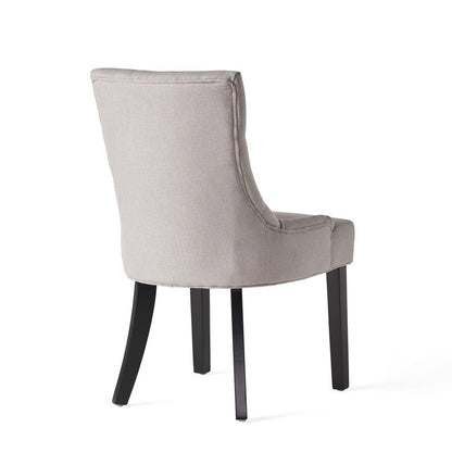 Chen Dining Chair Set of 2, Light Gray Fabric, Tufted Back, Wood Frame