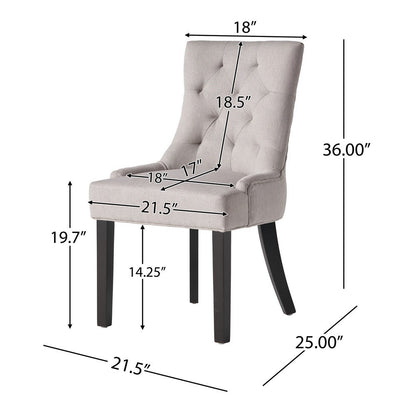 Chen Dining Chair Set of 2, Light Gray Fabric, Tufted Back, Wood Frame