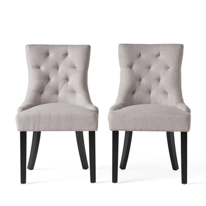 Chen Dining Chair Set of 2, Light Gray Fabric, Tufted Back, Wood Frame