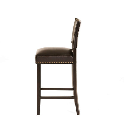 Alpha Barstool Chair Set of 2, Classic Brown Velvet, Rubberwood Frame
