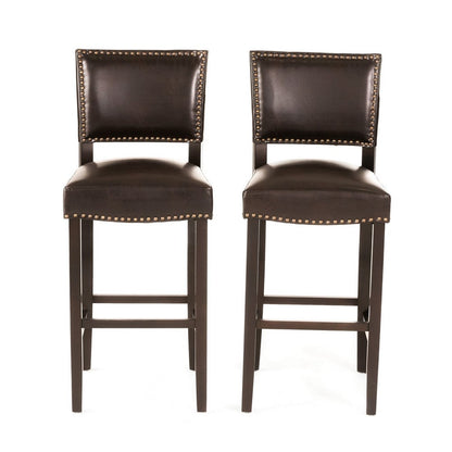 Alpha Barstool Chair Set of 2, Classic Brown Velvet, Rubberwood Frame