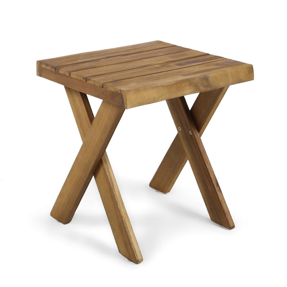 Harley Outdoor Side Table, X Legs, Square 18 Inch Brown Acacia Wood